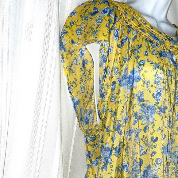 NWT Women's Size Large SKYE's THE LIMIT Yellow with Blue Flowers SS Blouse - Picture 4 of 10